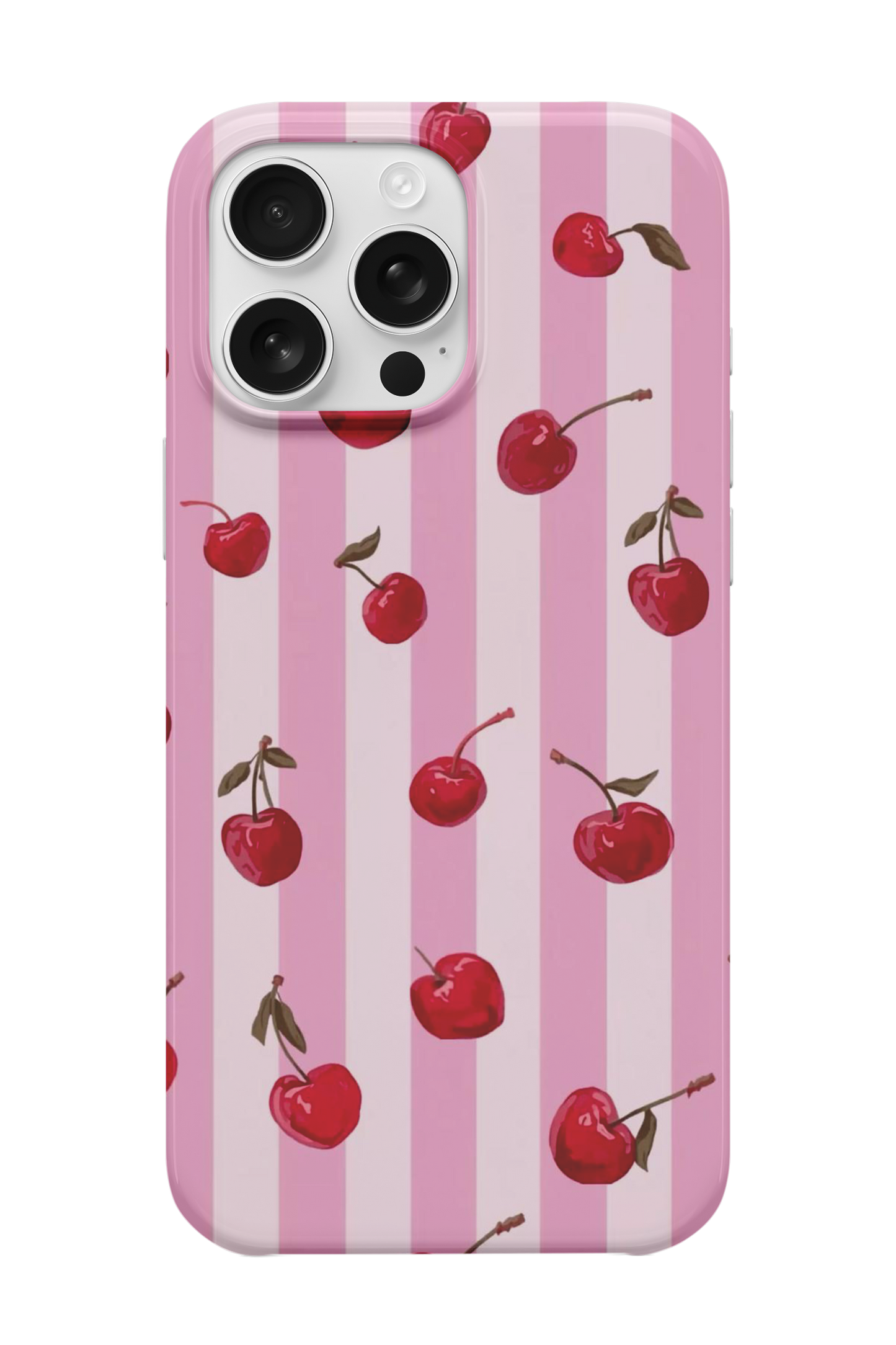 Pembe Çizgili Kiraz Telefon Kılıfı
