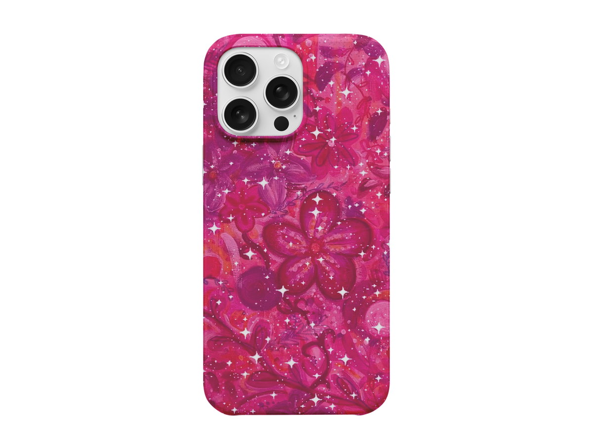 Pembe Işıltı Çiçek Telefon Kılıfı