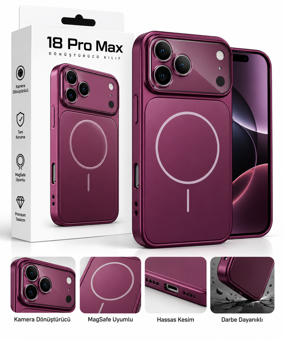 iPhone 18 Pro Max Dönüştürücü Kılıf – MagSafe Uyumlu Kamera Tasarımlı