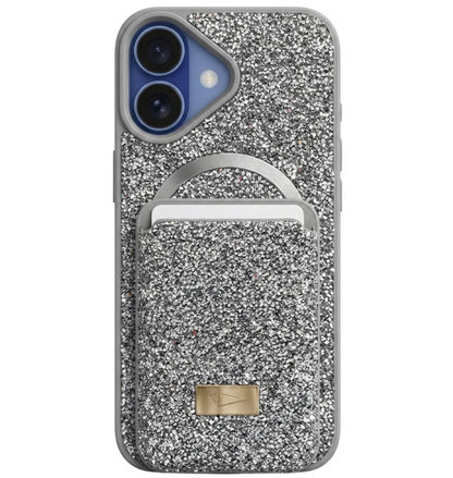 Parlak Taşlı Magsafe Telefon Kılıfı & Kartlık Set – Darbe Korumalı Premium Telefon Kılıfı (Gri)