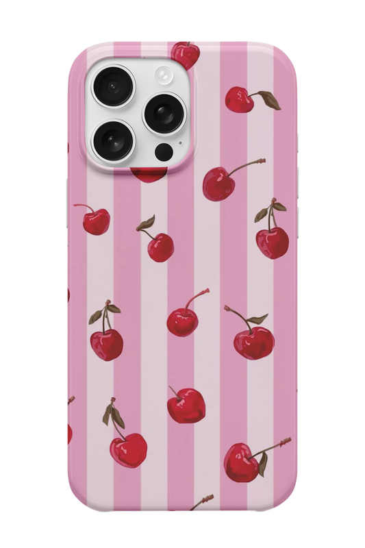Pembe Çizgili Kiraz Telefon Kılıfı