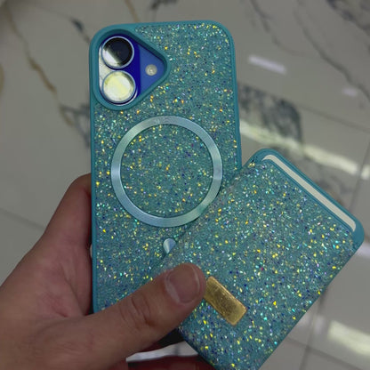 Parlak Taşlı Magsafe Telefon Kılıfı & Kartlık Set – Darbe Korumalı Premium Telefon Kılıfı (Bebe Mavisi)
