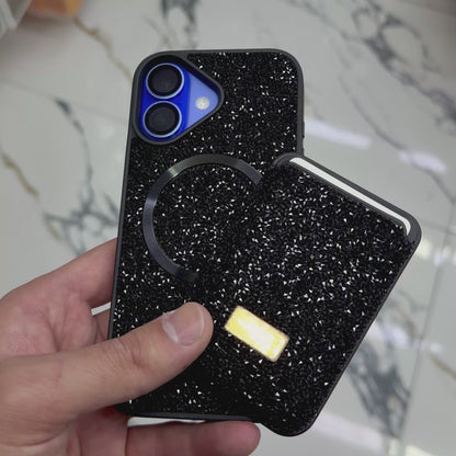 Parlak Taşlı Magsafe Telefon Kılıfı & Kartlık Set – Darbe Korumalı Premium Telefon Kılıfı (Siyah)