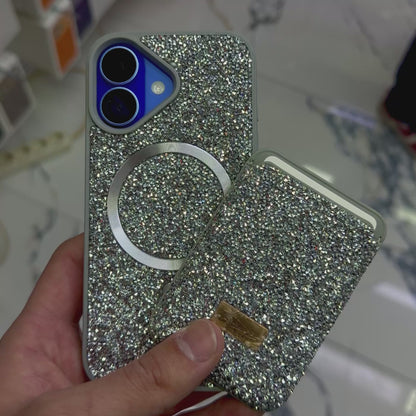 Parlak Taşlı Magsafe Telefon Kılıfı & Kartlık Set – Darbe Korumalı Premium Telefon Kılıfı (Gri)